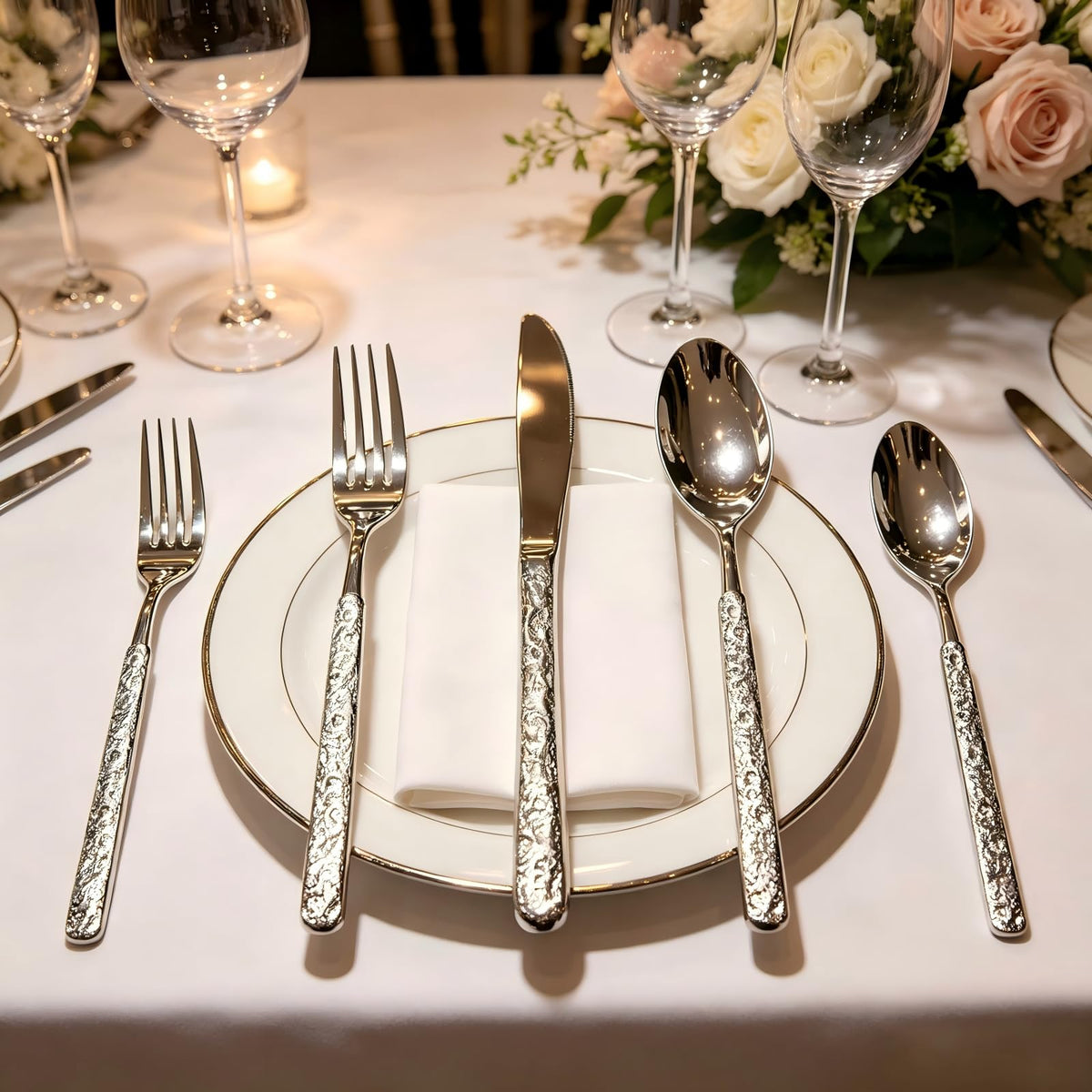 40-Piece Silverware Set Stainless Steel Hammered Flatware Service for 8