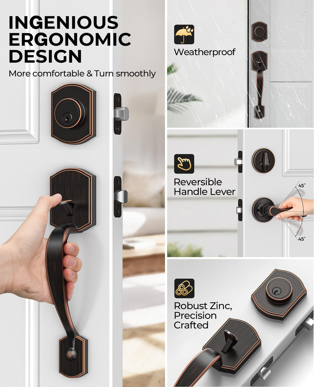 Oil Rubbed Bronze Front Door Handle and Deadbolt Set with Lever