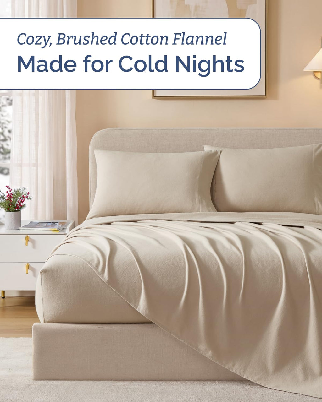 Cotton Flannel Bed Sheet Set - 100% Cotton Flannel Sheets - Cream