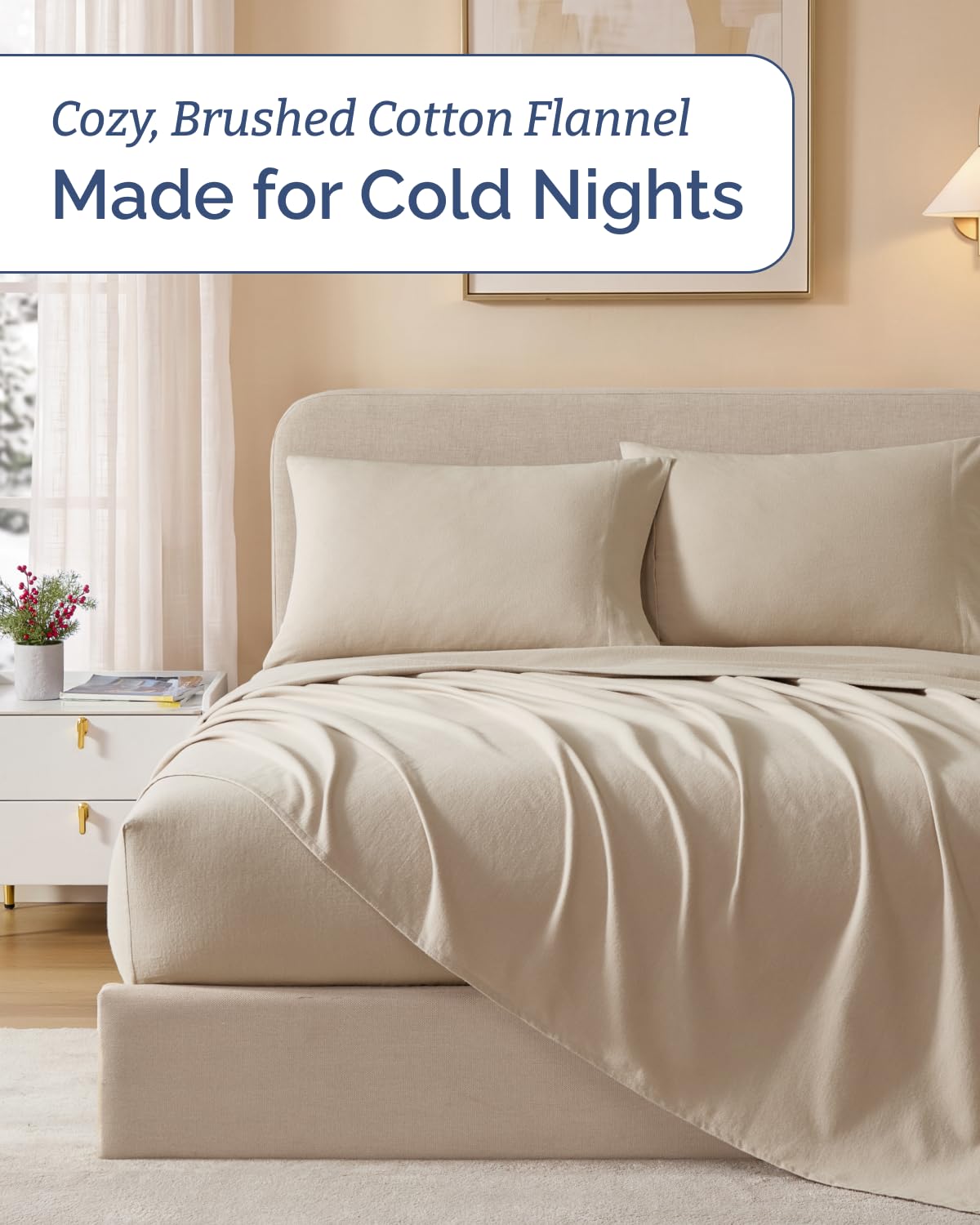 Cotton Flannel Bed Sheet Set - 100% Cotton Flannel Sheets - Cream