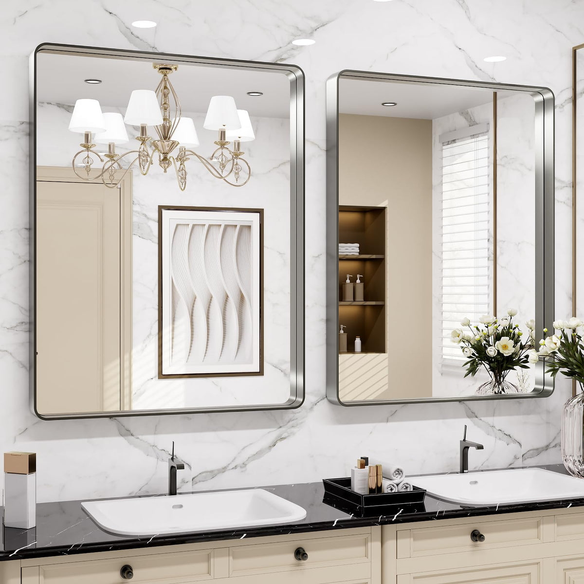 24X36 Inch Brushed Nickel Bathroom Mirror