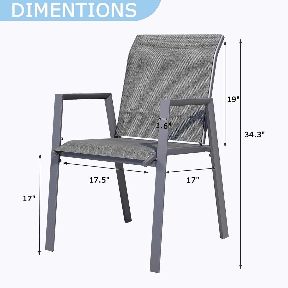 Stackable Patio Chairs Set of 2, Outdoor Dining Chairs with High Back & Metal Frame, Lightweight Sling Chair for Lawn