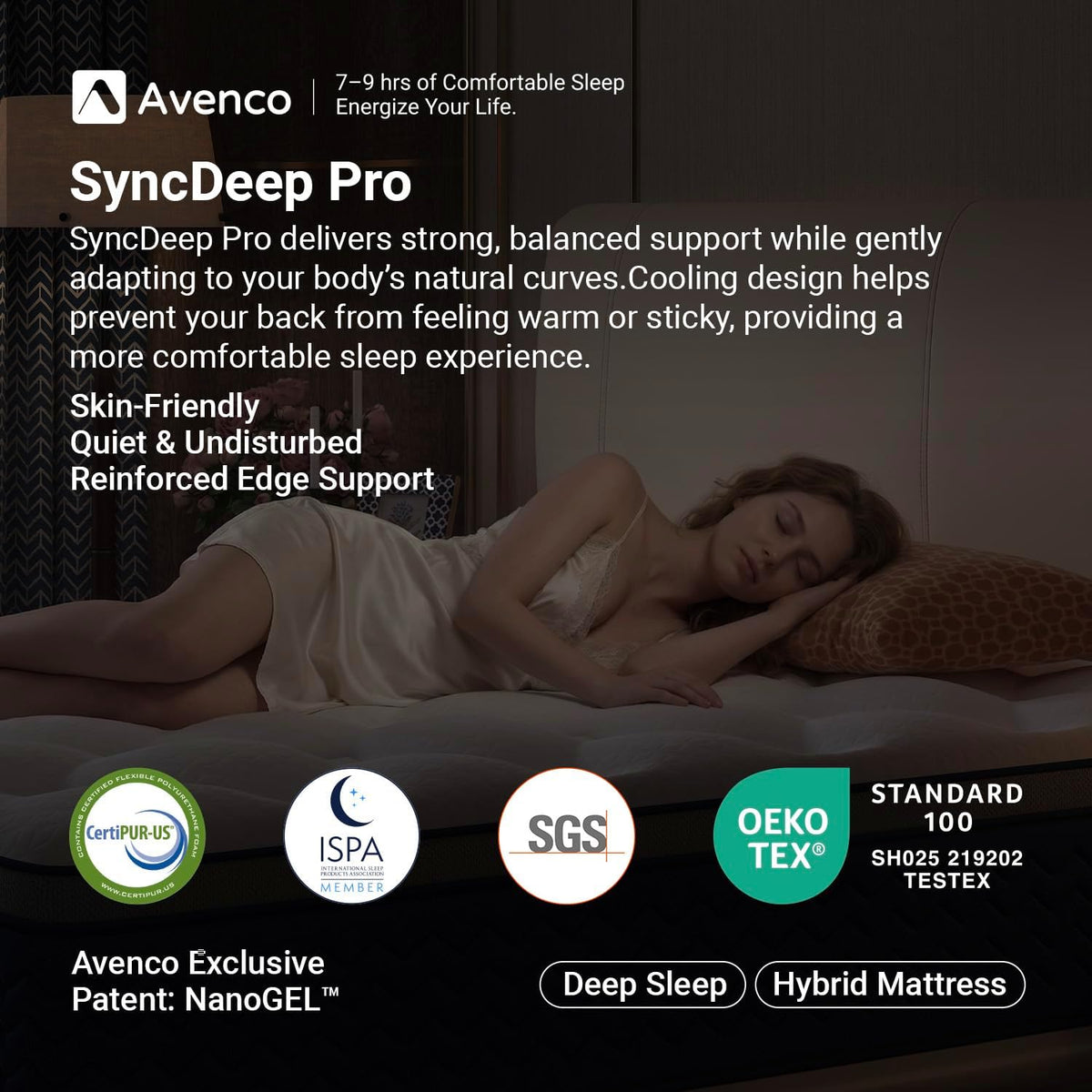 SyncDeep Queen Mattress 12 Inch, Firm Hybrid Cooling, Lumbar Support | Back Pain Relief, Motion Isolation, Reinforced