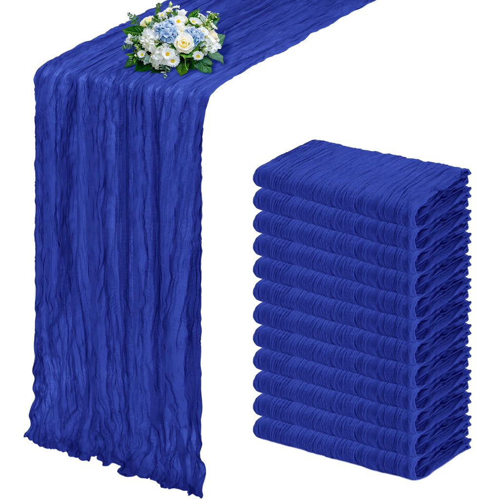 12 Pack Royal Blue Cheesecloth Table Runner 17x108 Inch Semi Sheer Boho Gauze Cheese Cloth Fabric Table Runners, for