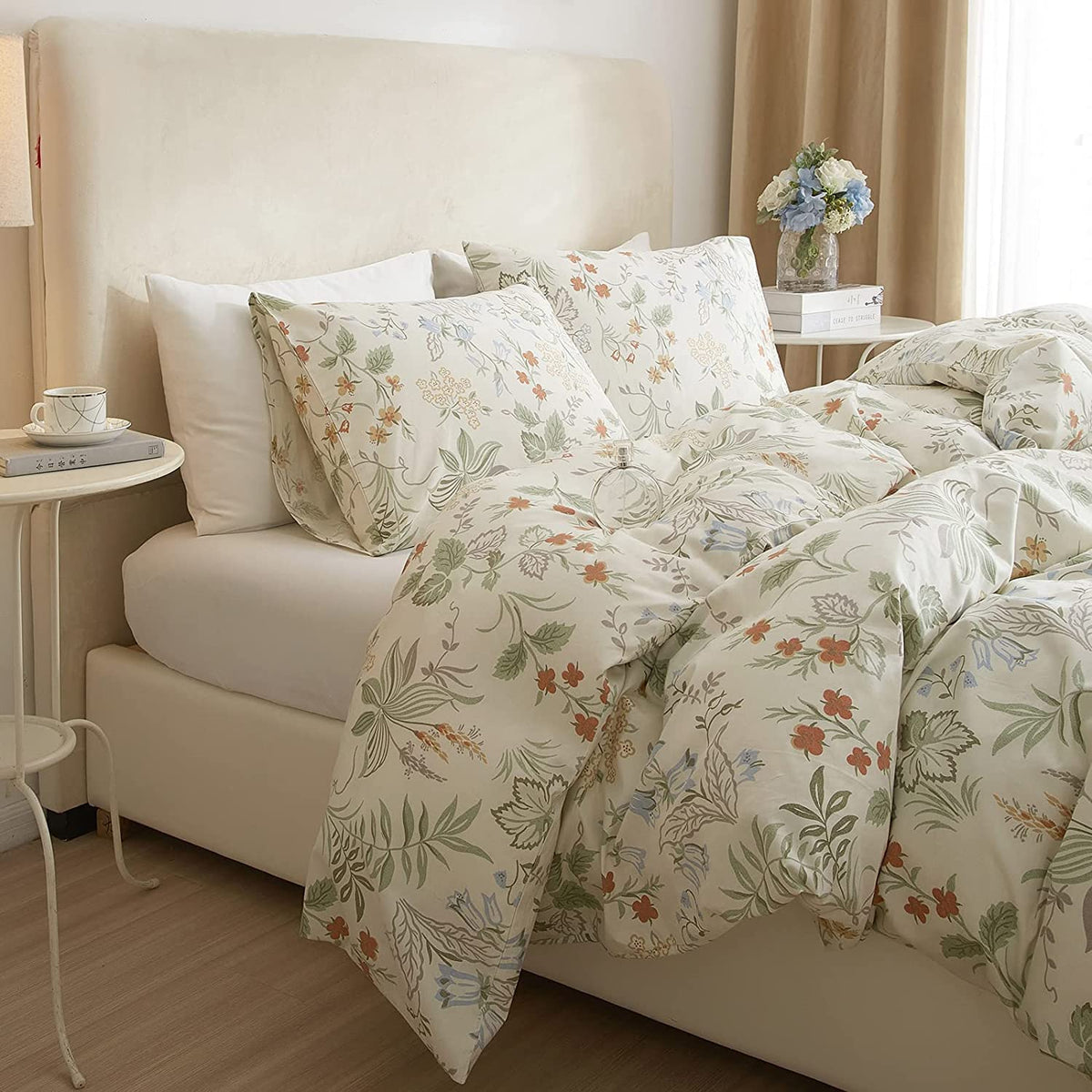 Garden Floral Duvet Cover King Size Soft Bedding Comforter Cover with Zipper Ties, Paisley Jacquard Floral Hotel