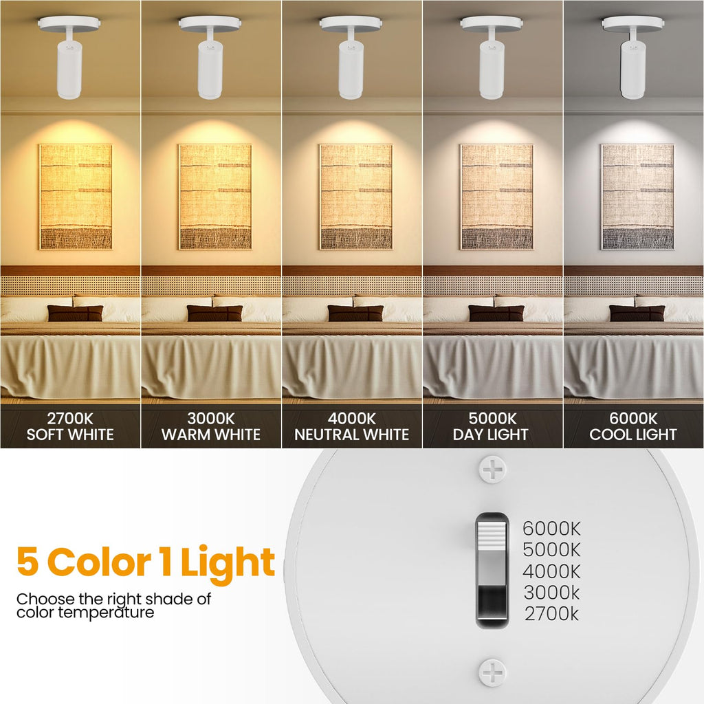 Zoomable Ceiling Spot Lights Indoor Fixtures 15-60° Adjustable Beam Angle, Dimmable 10W Directional Ceiling