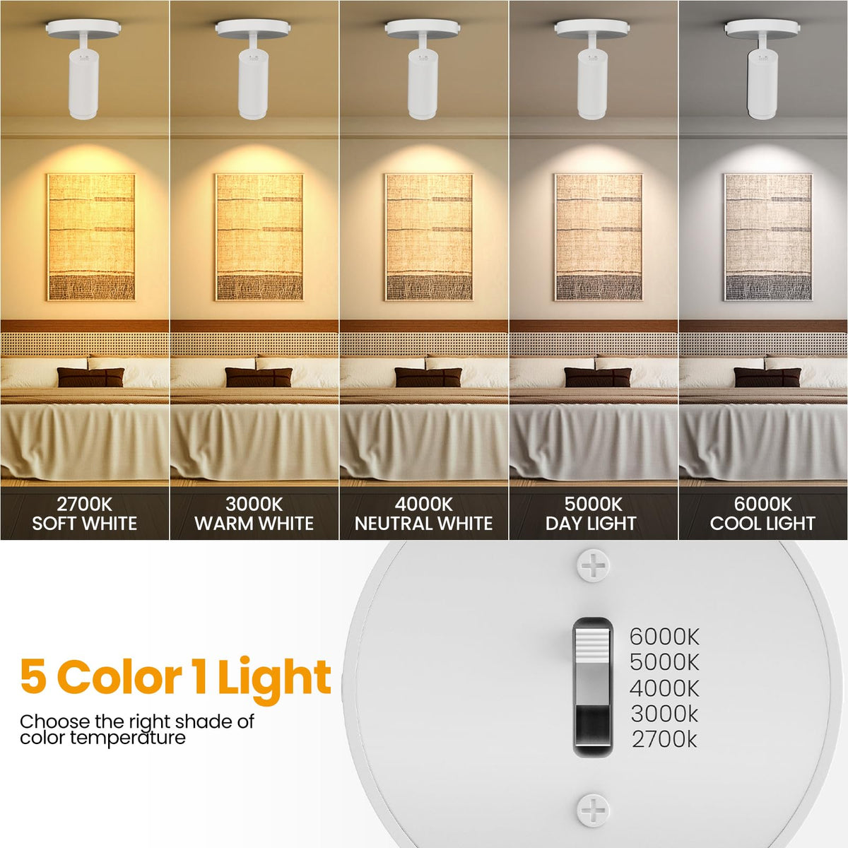 Zoomable Ceiling Spot Lights Indoor Fixtures 15-60° Adjustable Beam Angle, Dimmable 10W Directional Ceiling
