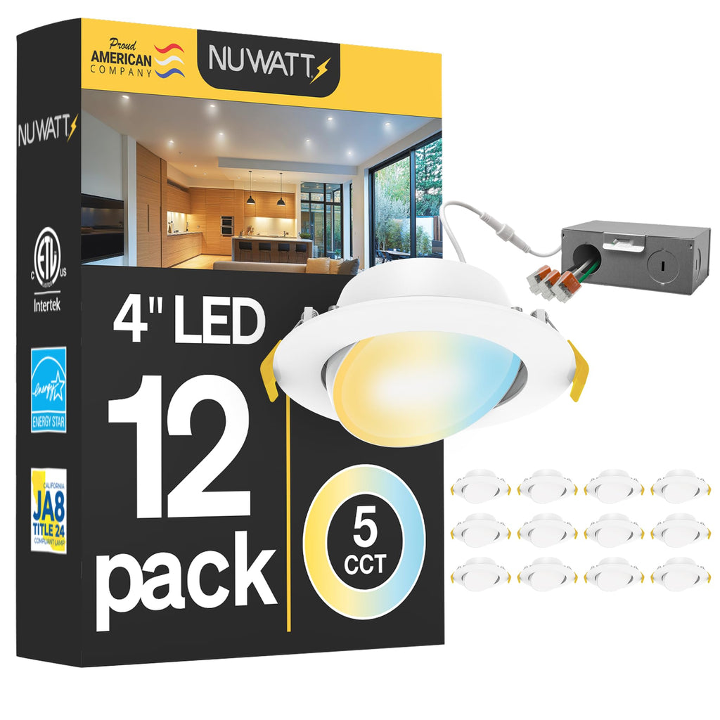 12 Pack Airtight 4 Inch Gimbal LED Recessed Lights, 2700K-5000K, ETL