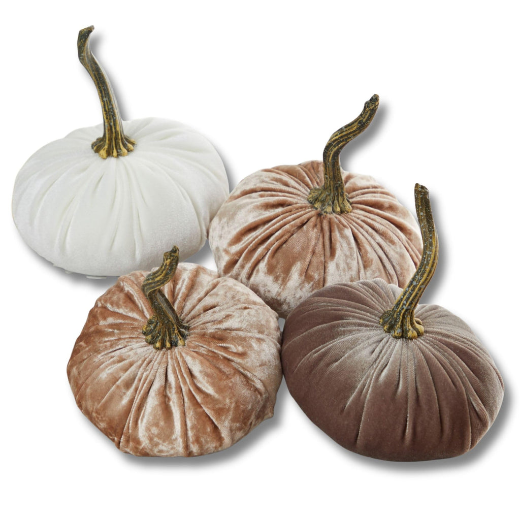 Set of 4, small velvet pumpkins, taupe decor, neutral bowl filler, year round mantel decor, autumn cozy gift for