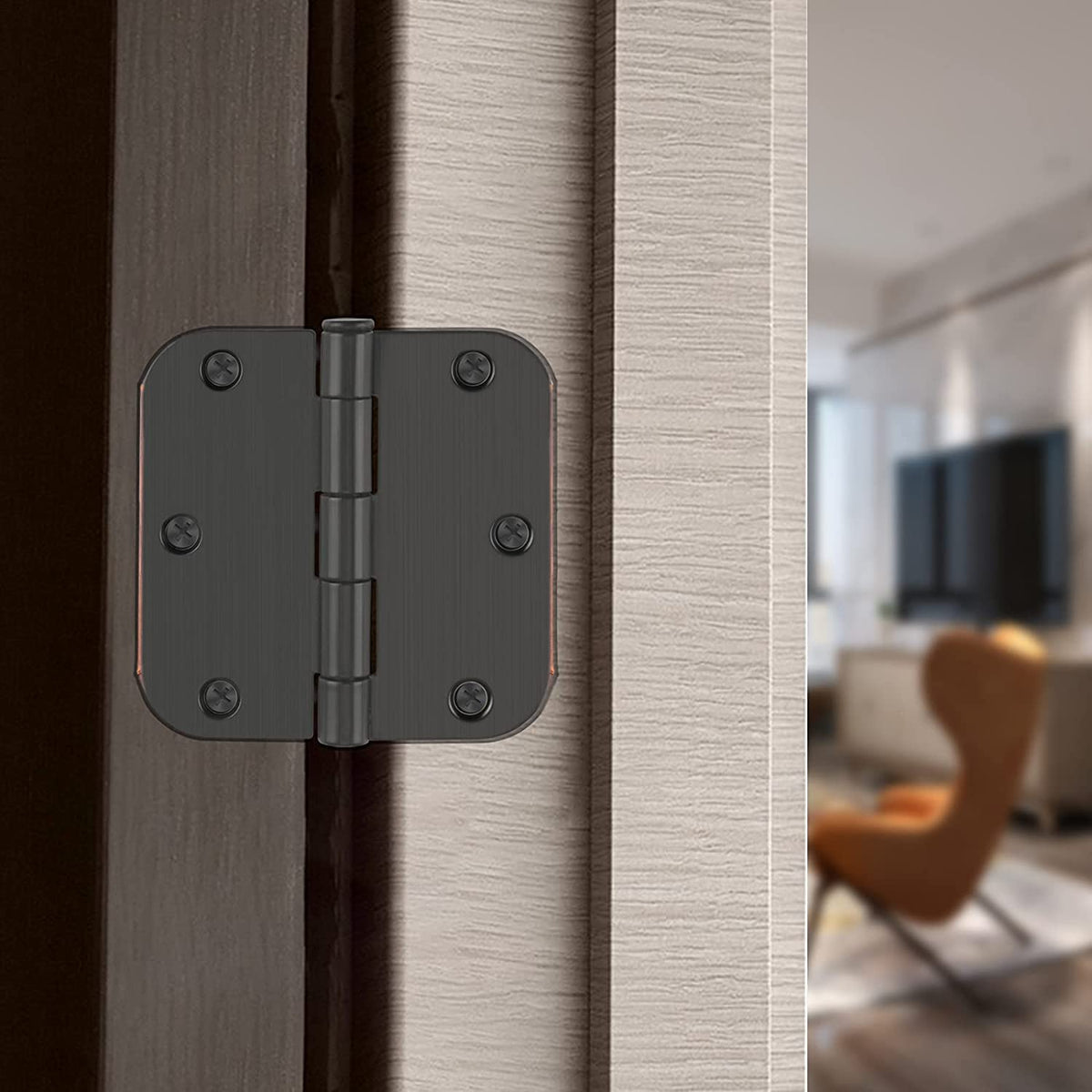 48 Pack Oil Rubbed Bronze Door Hinges 3.5 Inch Brushed Bronze Interior Door Hinges with 5/8" Radius Corner Removable