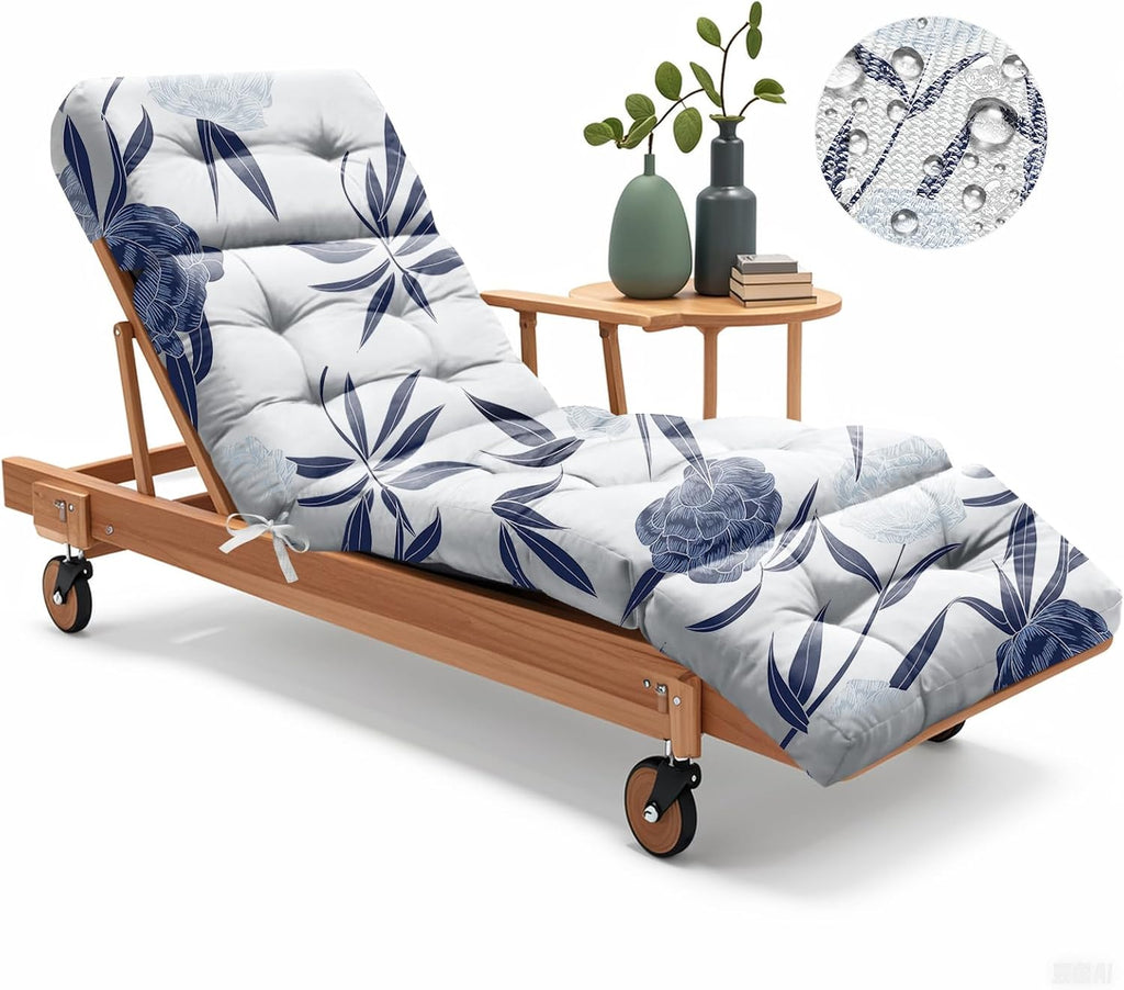 Outdoor Lounge Chair Cushions Waterproof 75.1x22.8x4.7" Blue Enchantress | 600D Oxford Fabric, Cotton Filling