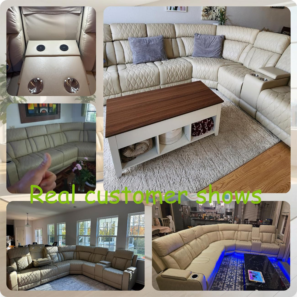 Breathing Leather Power Reclining Sofa Set, Sectional Couch with LED Light