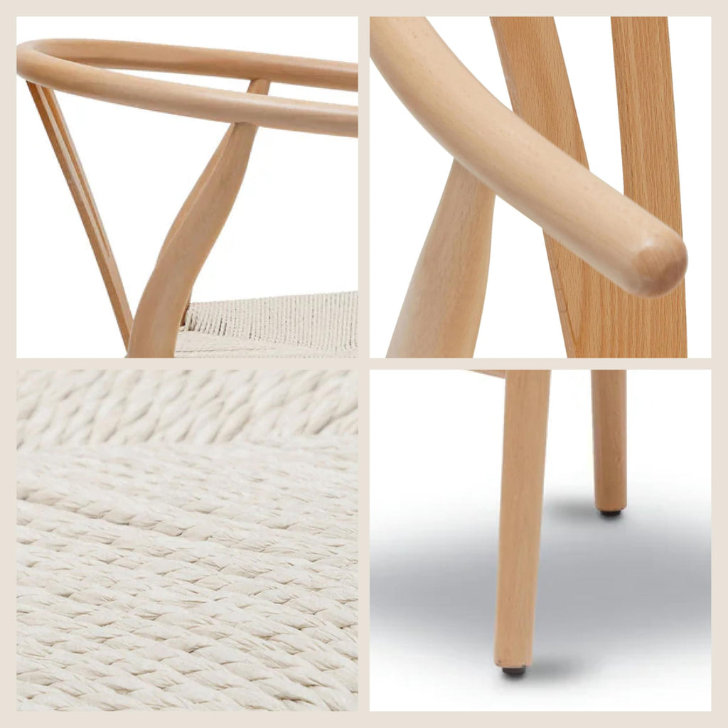 & BARK Weave Dining Chair - Mid-Century Modern Wishbone Dining Chair with Arms, Solid Wood Frame, Indoor Use - Oak