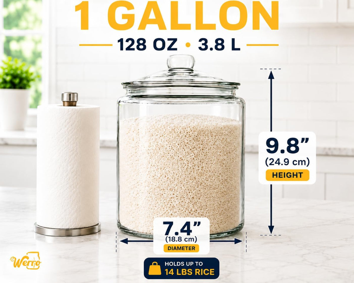 1 Gallon Glass Cookie Jar With Airtight Lid, Large Glass Jar With Lid -Extıra Gasket- Glass Storage Containers