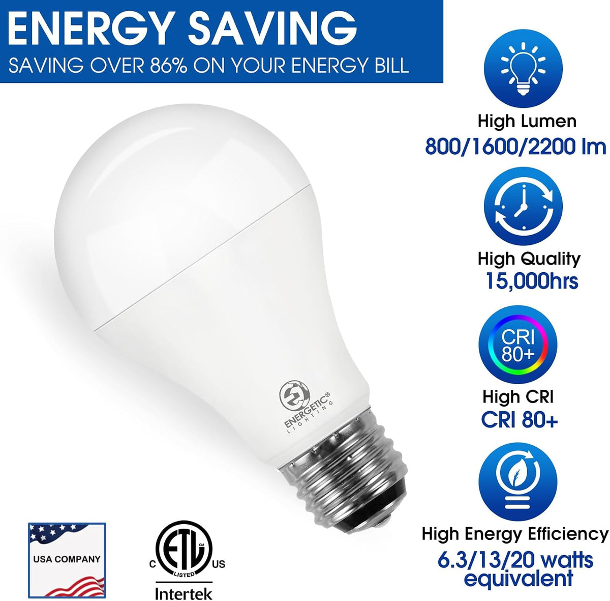 Energetic 3-Way A21 LED Light Bulb 50/100/150W Eq, 5000K Daylight, 4-Pack