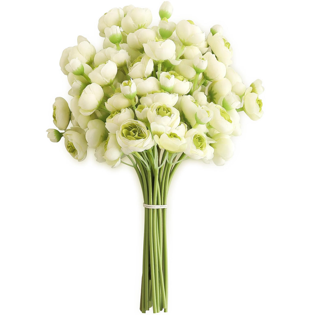 Ranunculus Artificial Flowers 18 Pcs Green Faux Silk Mini Ranunculus Bulk Fake Wedding Filler Flowers for DIY