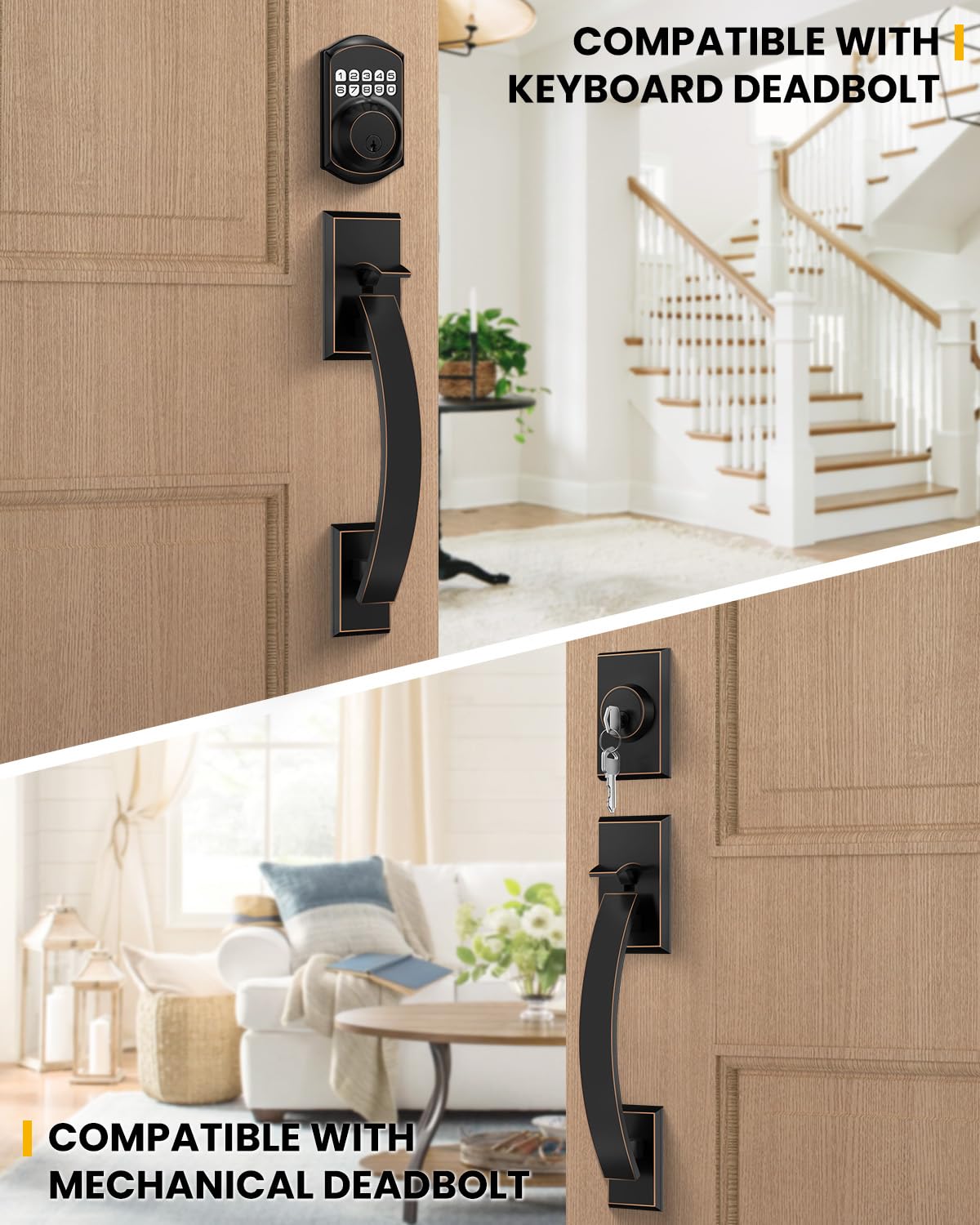 Front Door Handle, Oil Rubbed Bronze Entry Door Handle No Lock