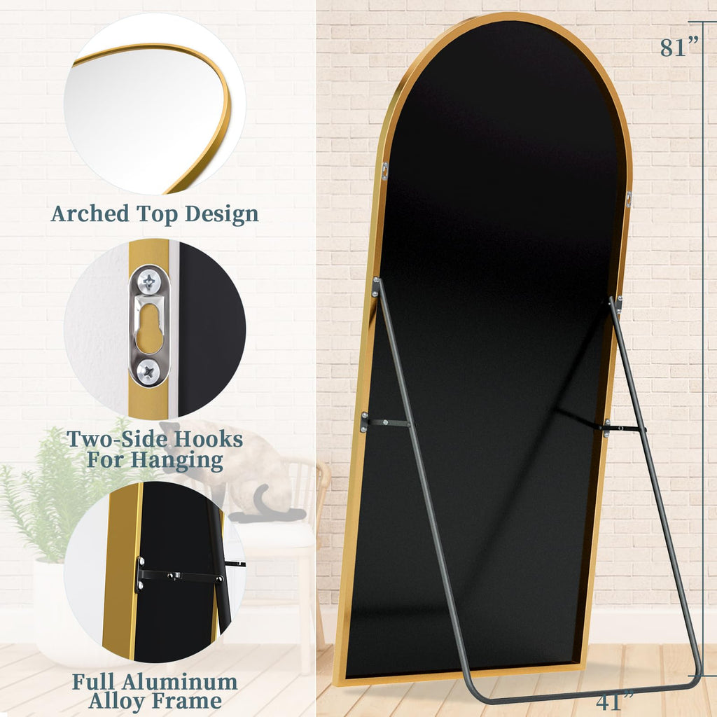 81"x41" Arched Full Length Mirror with Stand,Full Body Floor Mirror