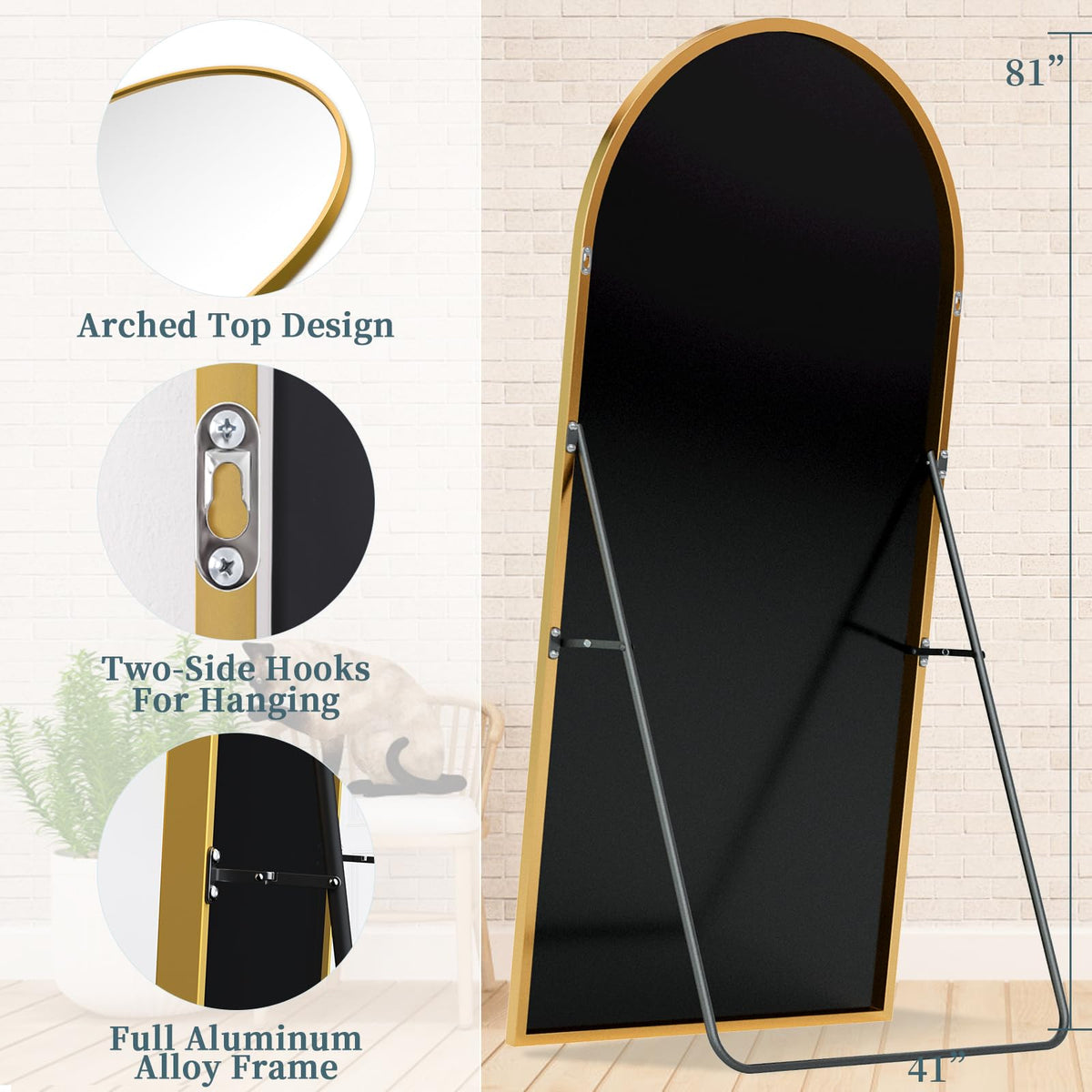 81"x41" Arched Full Length Mirror with Stand,Full Body Floor Mirror