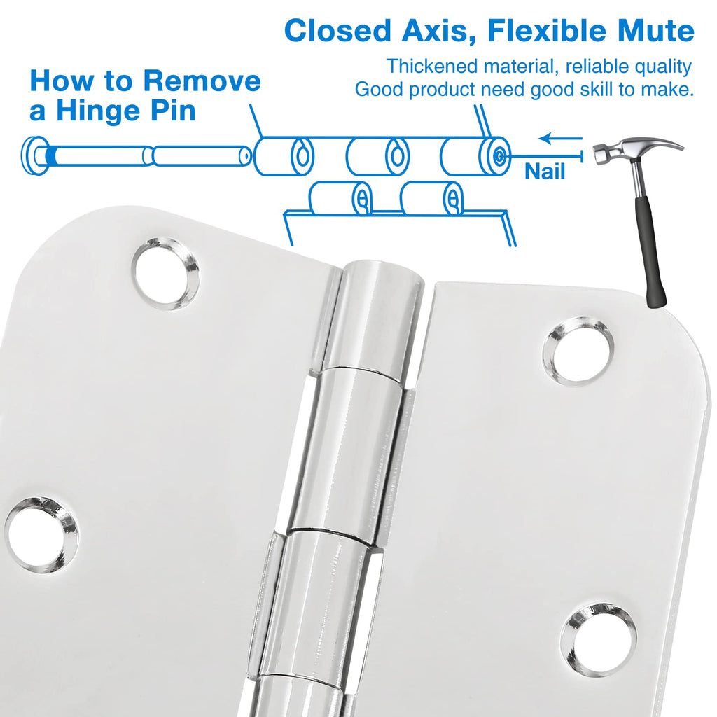 12 Pack Rounded Door Hinges 3.5 Inch 5/8" Radius Polished Chrome