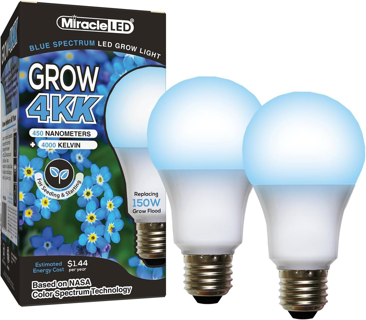 4KK Indoor Grow Light Bulb - 4000K Blue Spectrum Grow Bulbs for Vegetables, Herbs, Hydroponics. (2-Pack)
