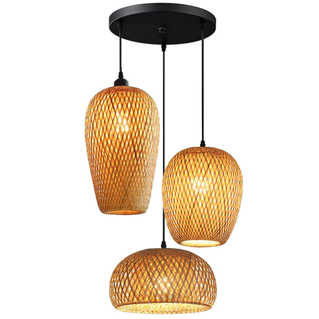 Bamboo Lantern Pendant Lamp, Retro Japanese Style E27 Chandelier Hanging Light Ceiling Lighting Fixture Bedroom