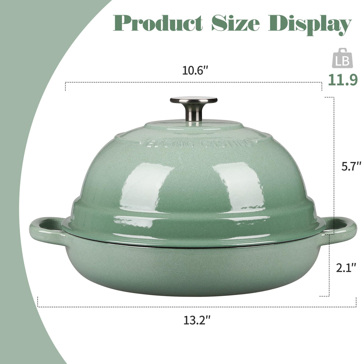Enameled Cast Iron Dutch Oven Pot with Lid, Round Bread Oven made Sourdough Bread Baking, 6 Quart, Sage Green
