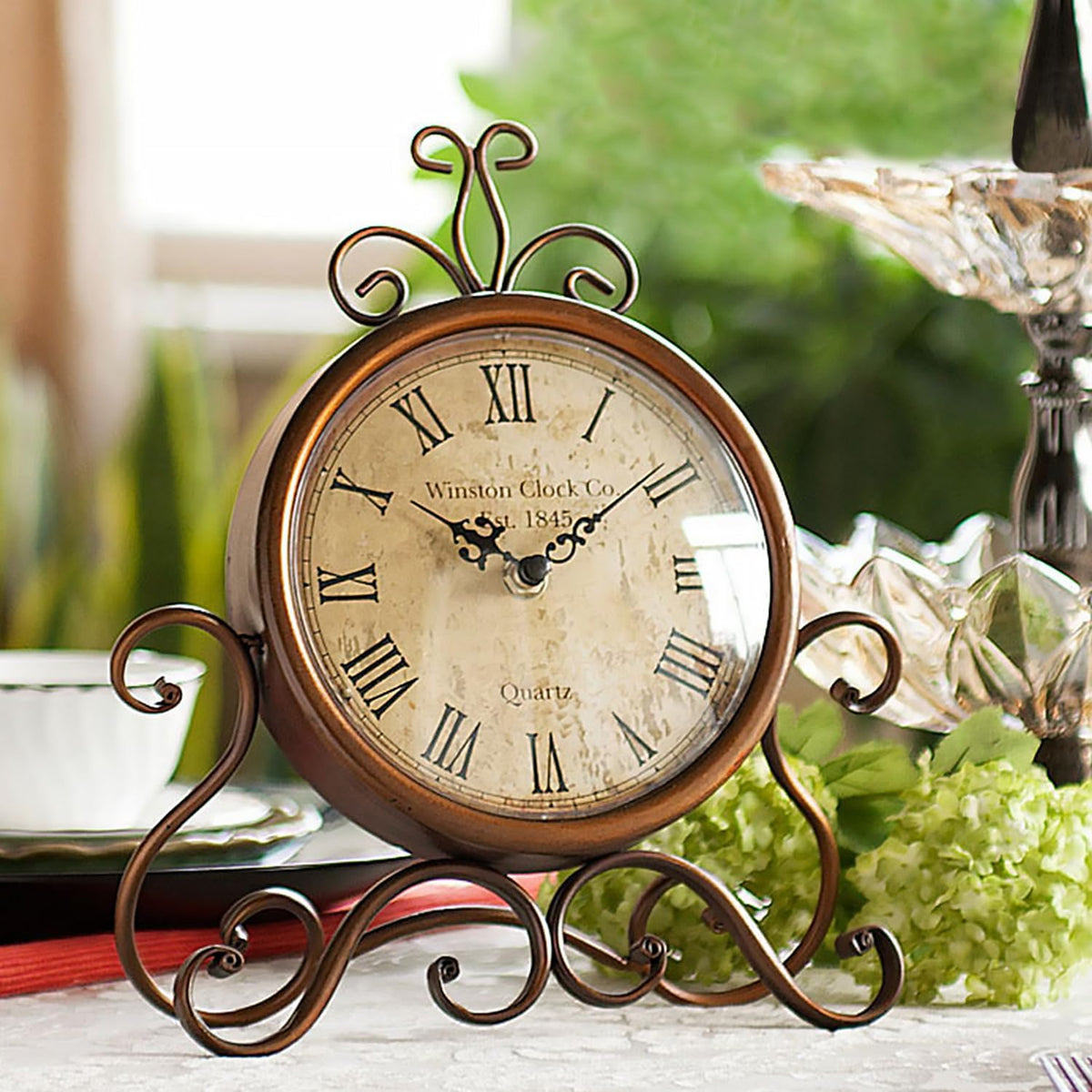 Vintage Table Clocks for Living Room Bedroom Decor, Silent Decorative Farmhouse Shelf Clock Battery Operated