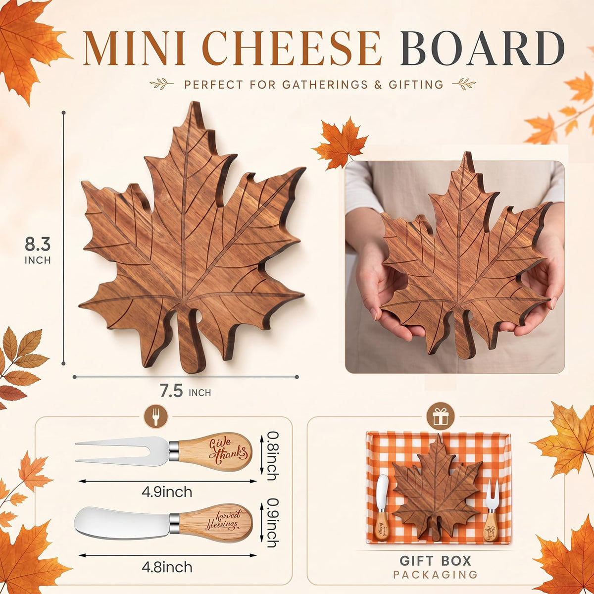 1 Set Fall Maple Leaf Mini Charcuterie Board Gift, 8.3 x 7.5 in