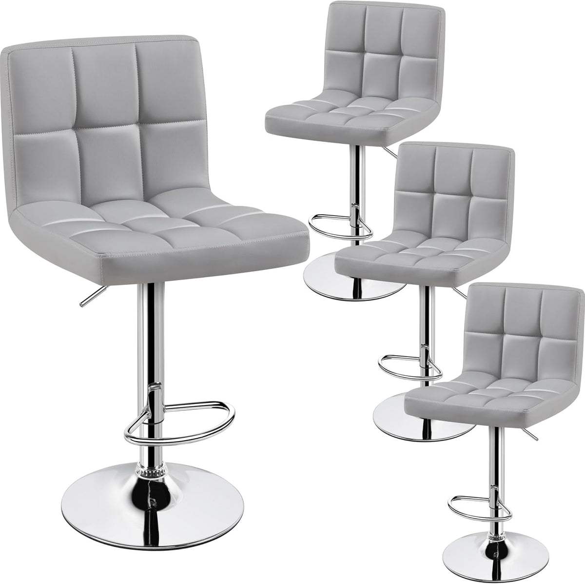 Bar Stools Set of 4, PU Leather Adjustable Barstools, Modern Counter Stools with Back and Footrest, Counter Height