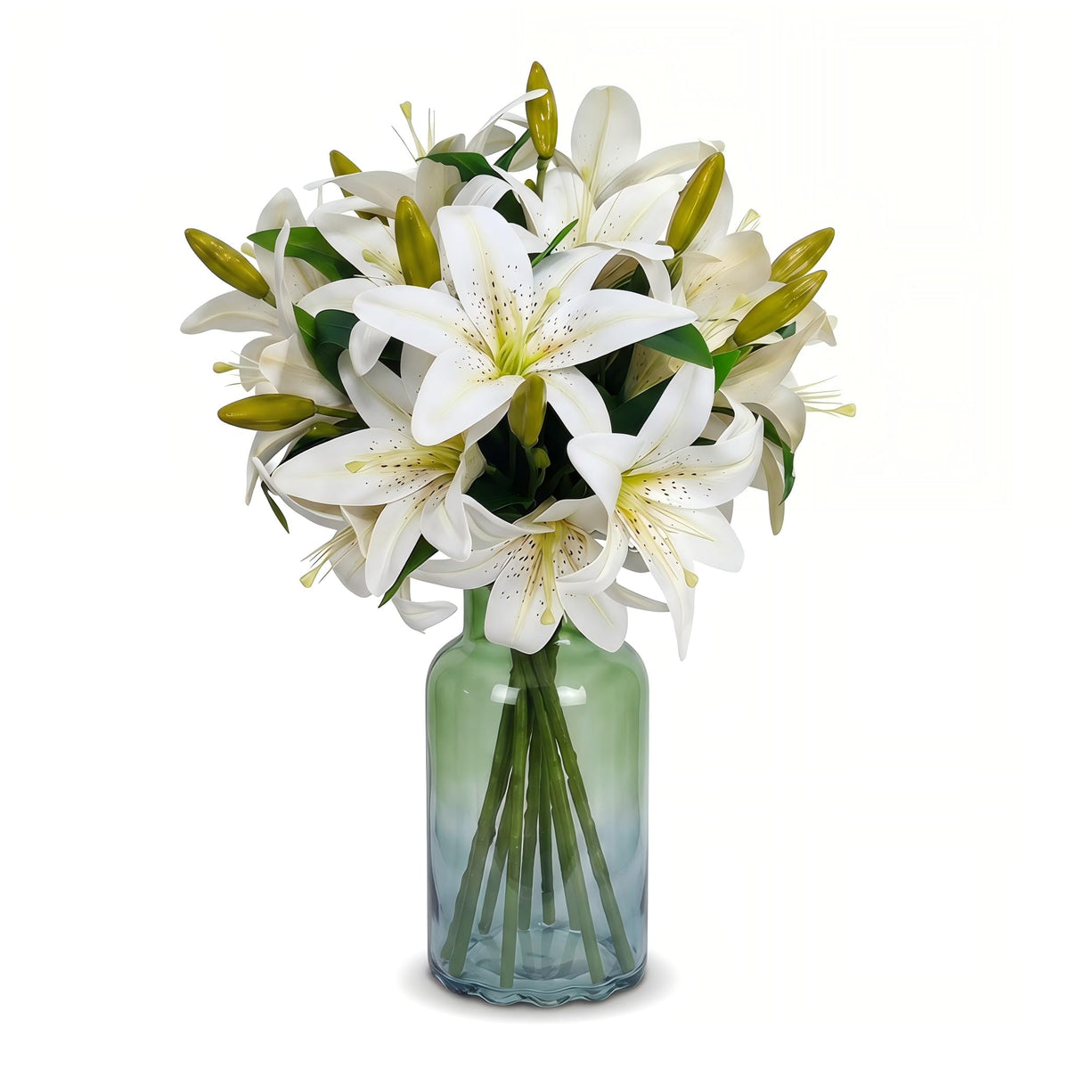 Artificial Lilies Flowers, 9 Pcs Faux Lily Flowers, 16''Tiger Lily Branches with 2 Full Blooms and 1 Bud, Faux Fake