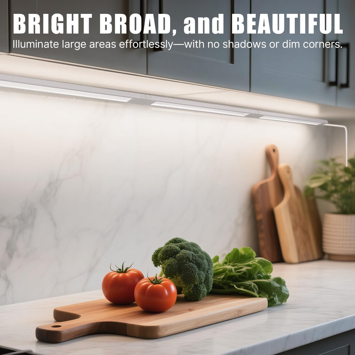 6 Pcs 14inch Plug in Under Cabinet Lighting, 6500k Bright White Linkable LED Under Counter Wired Lights