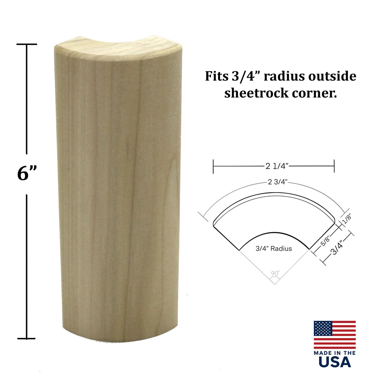 Poplar Outside Corner Base Block, Bullnose, Trim Molding, 3/4" x 6" (3)
