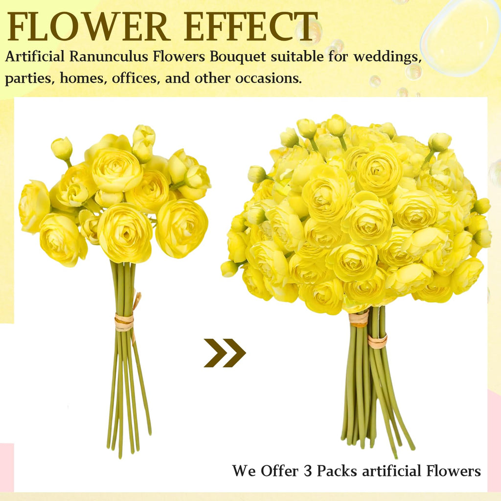 18Pcs Ranunculus Artificial Flowers, Yellow Faux Silk Mini Peony Flowers Fake Peonies Wedding Flowers DIY Bouquet for