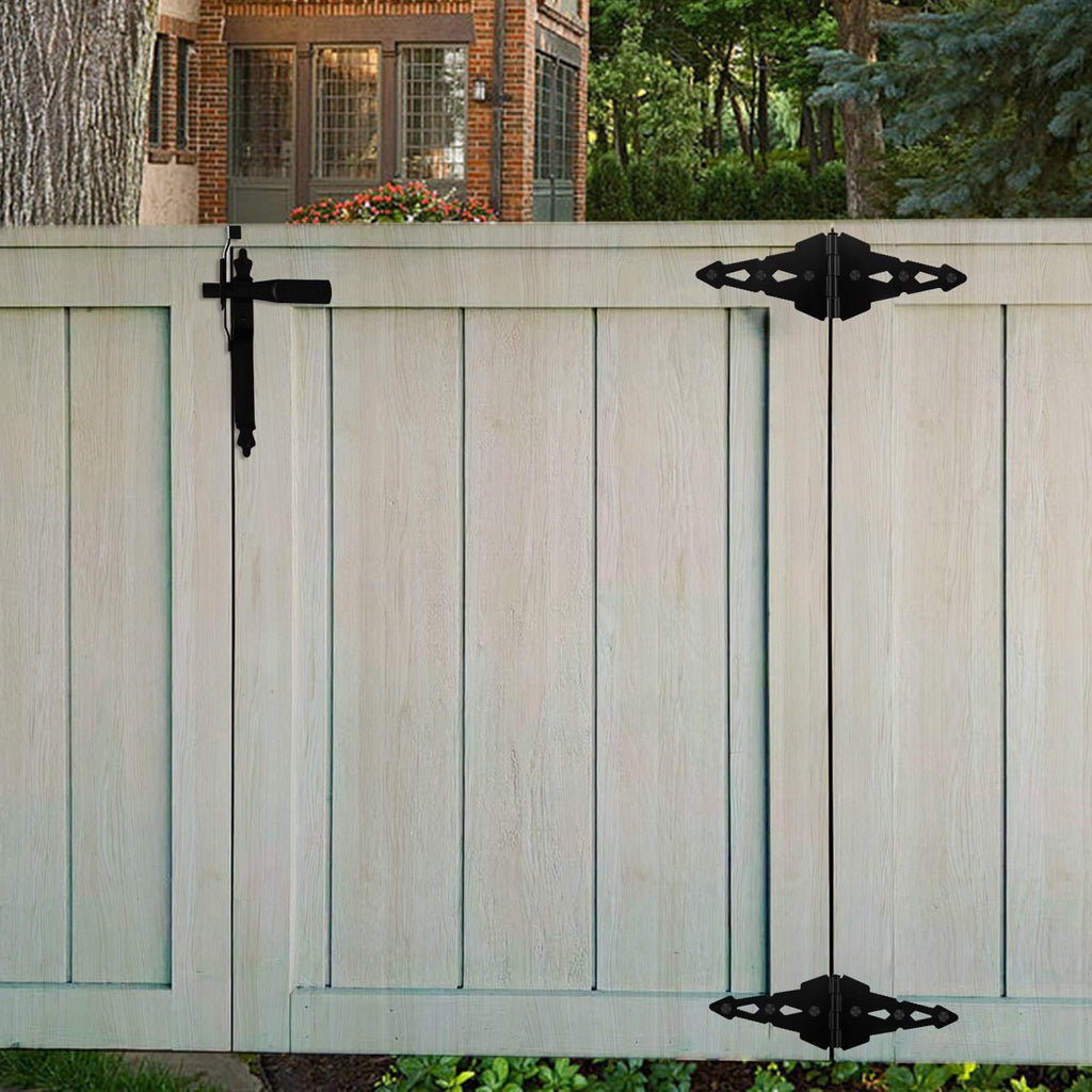 8" Heavy Duty Gate Hinges, 6 Pack Strap Hinges, Black