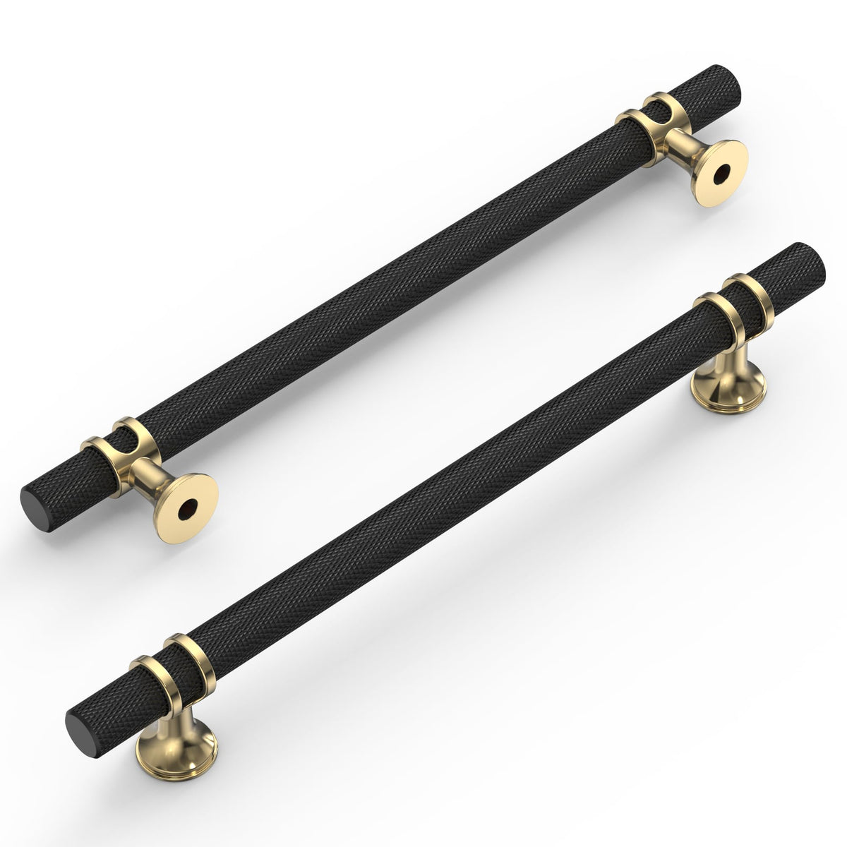10 Pack Knurled Matte Black and Gold Cabinet Pulls 7 Inch Hole Center Kitchen Cabinet Handles for Drawer Dresser