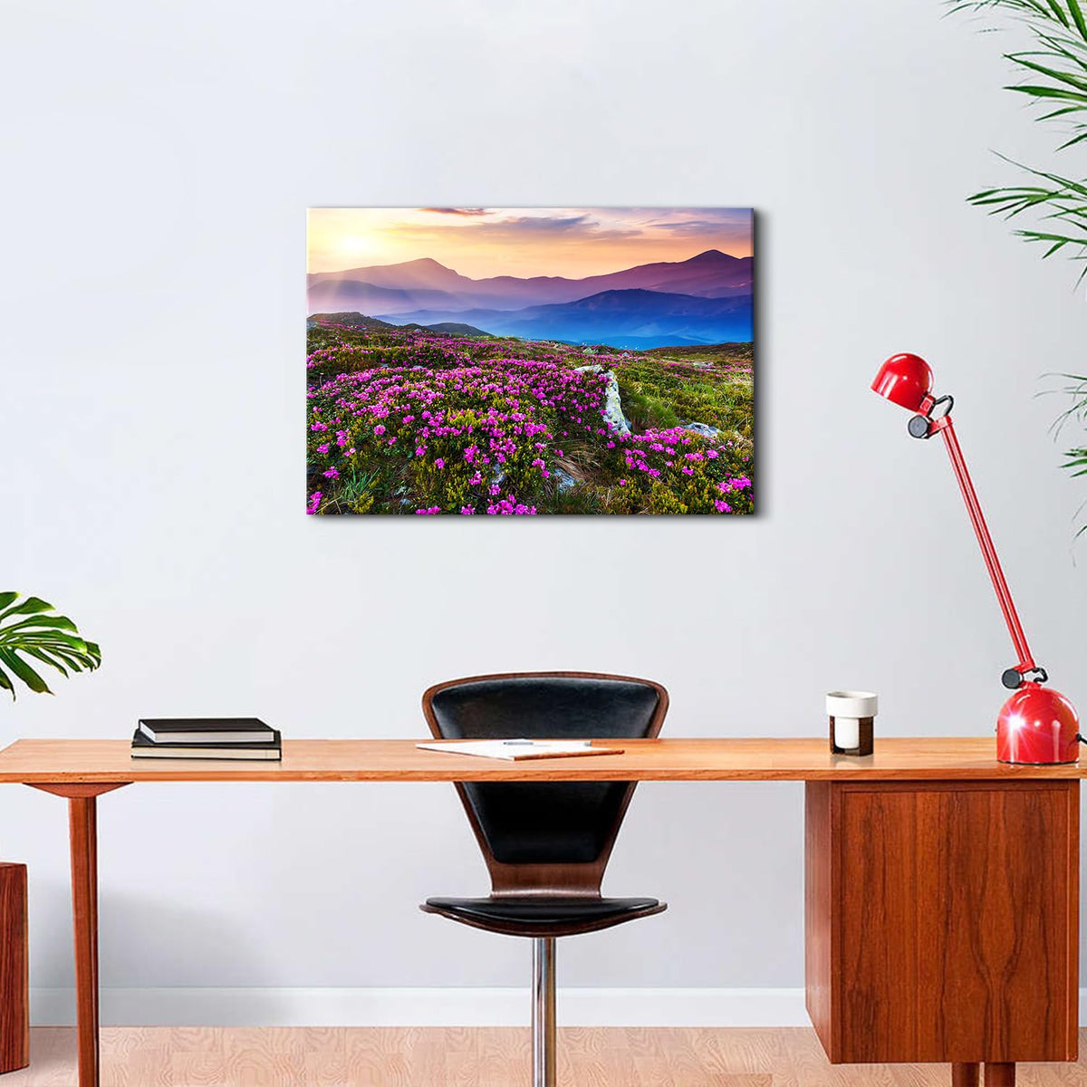 Nature Wall Art Mountains Sunrise Photo Wall Decor National Park Scenery Poster Purple Flowers Aesthetics Canvas