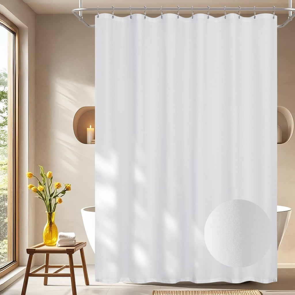 Waterproof Soft Microfiber Shower Curtain TPU Backed Lightweight, 72 x 108 Inch Extra Long White Shower Curtain Liner