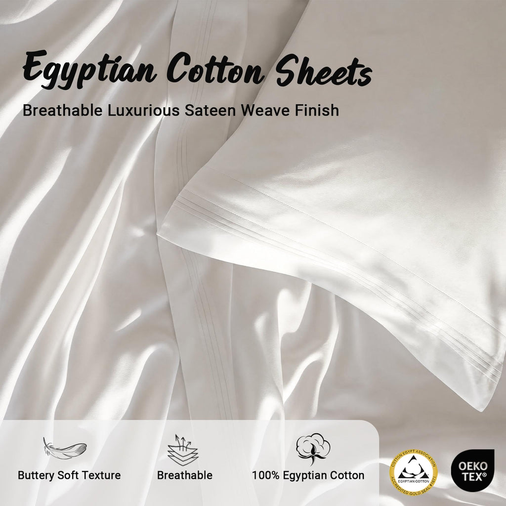 Egyptian Cotton 4 Piece Sheet Set, 650 Thread Count, Eco-Friendly, Sustainable Sheets, Ultra-Soft, Solid, Deep Pocket
