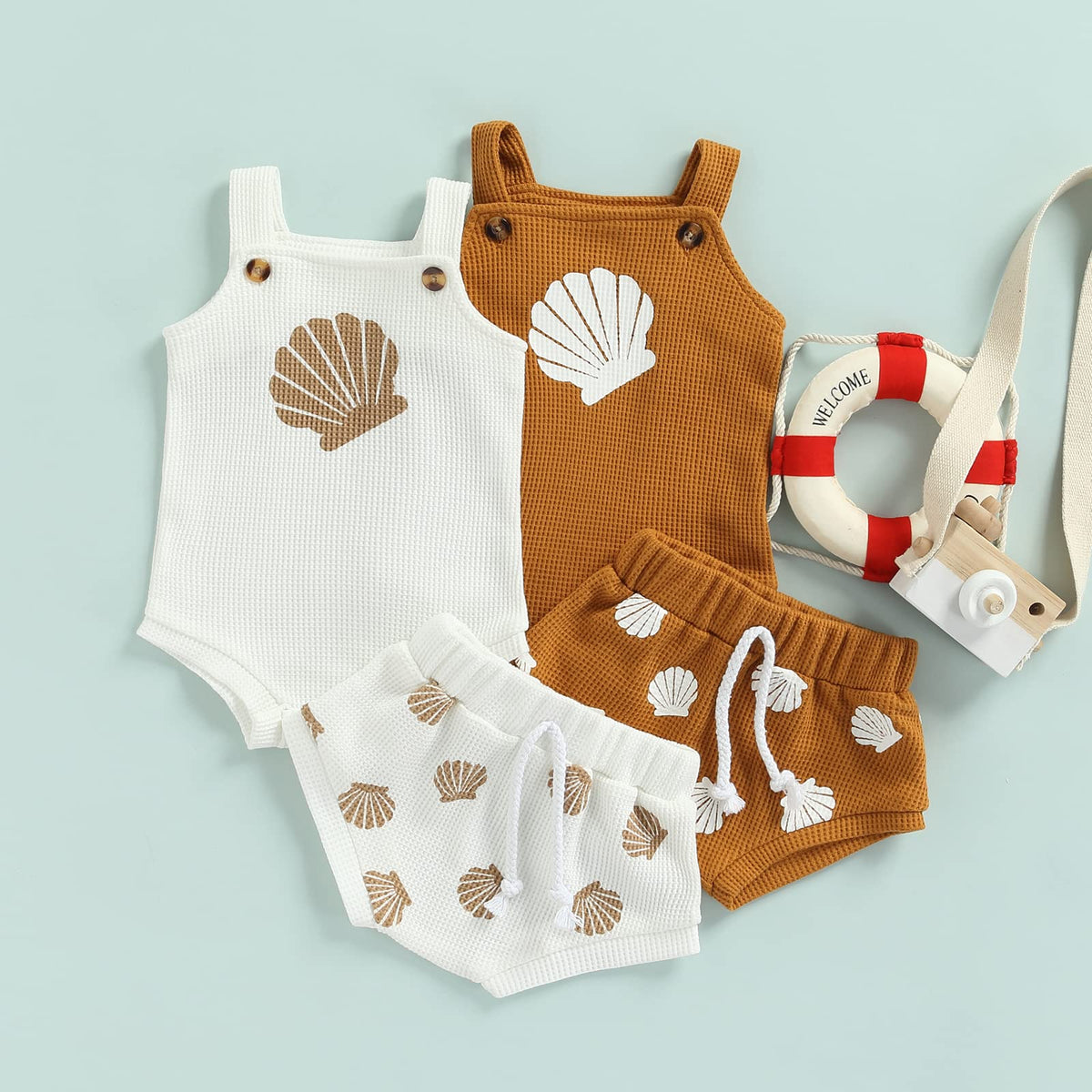 Newborn Baby Girl Summer Outfits Ribbed Sleeveless Romper Bodysuit Top and Ruffle Shorts Headband Clothes Sets