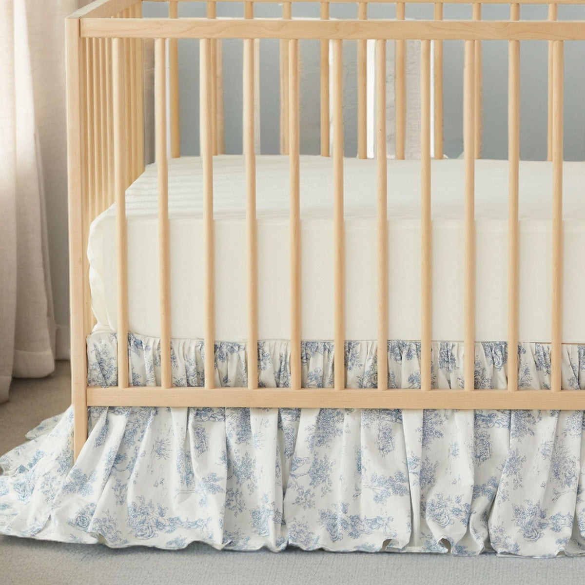 French Country Toile Floral Print Cotton Crib Skirt Toddler Bedskirt Baby Nursery Crib Bed Skirt Boho Bohemian