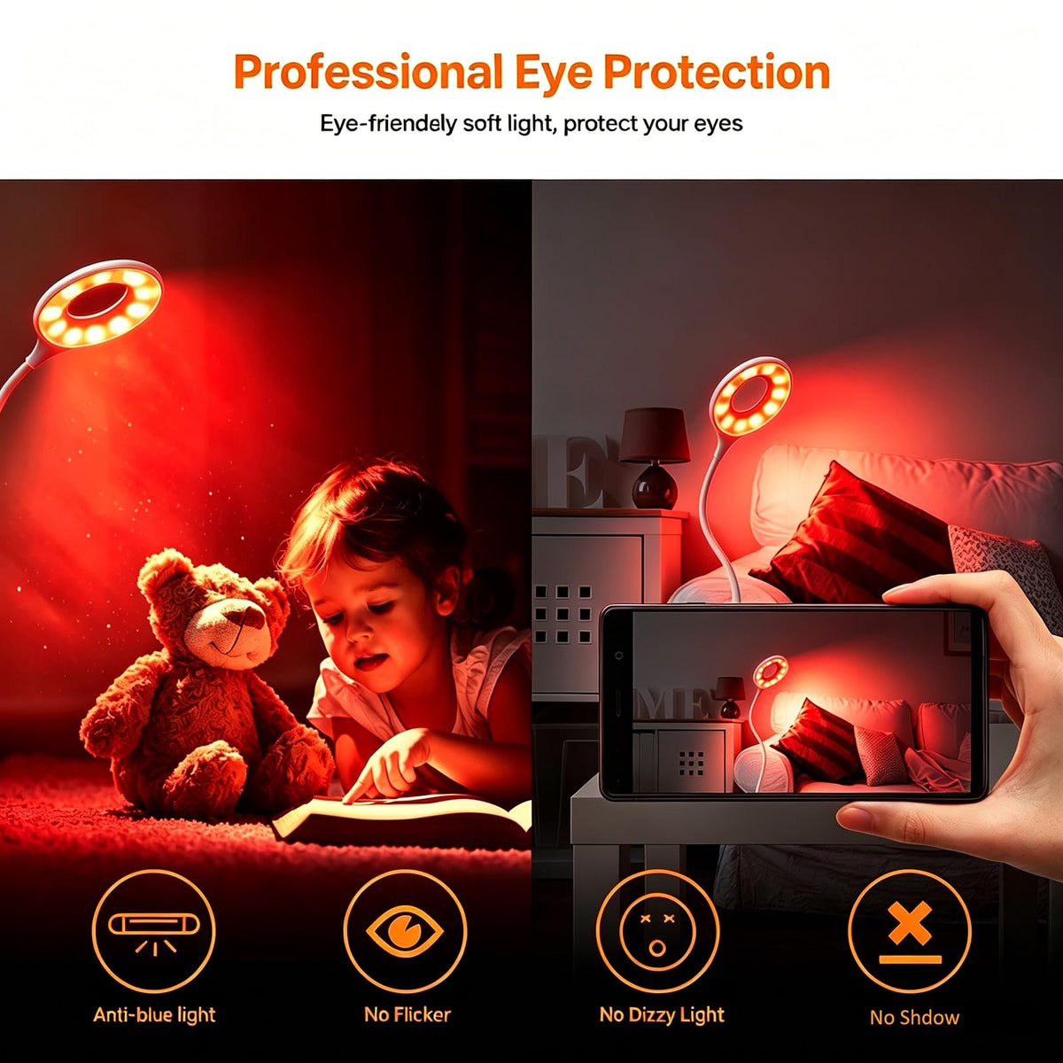 Desk Lamp with 670nm Red Light Therapy for Reading Sleep Bedroom