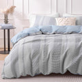 Duvet Cover Set, Luxury Jacquard Waffle Vertical Stripe Soft and Breathable 3 Pcs Comfy Bedding Set Duvet Cover