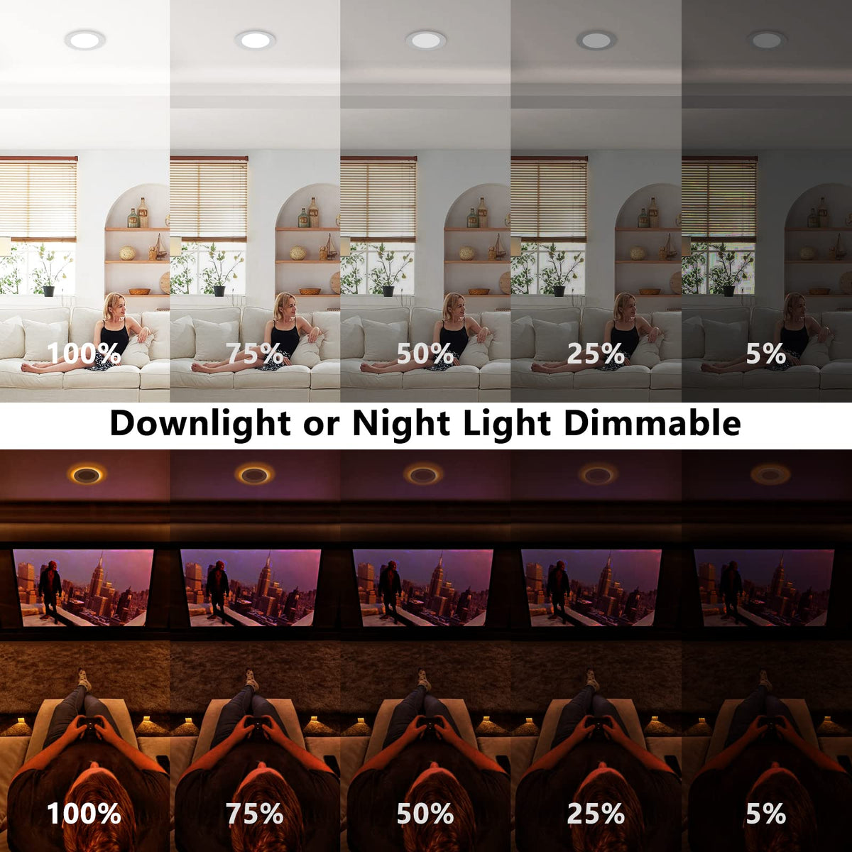 6 Inch LED Recessed Lighting with Night Light, 12 Pack, Dimmable