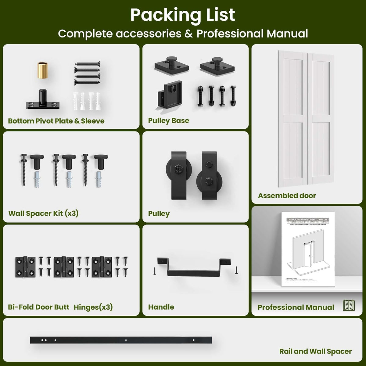 Bifold Barn Door 32'' x 84'',Bi-Fold Sliding Closet Doors with Hardware Kit Included,36'' Track Kit for 2 Doors