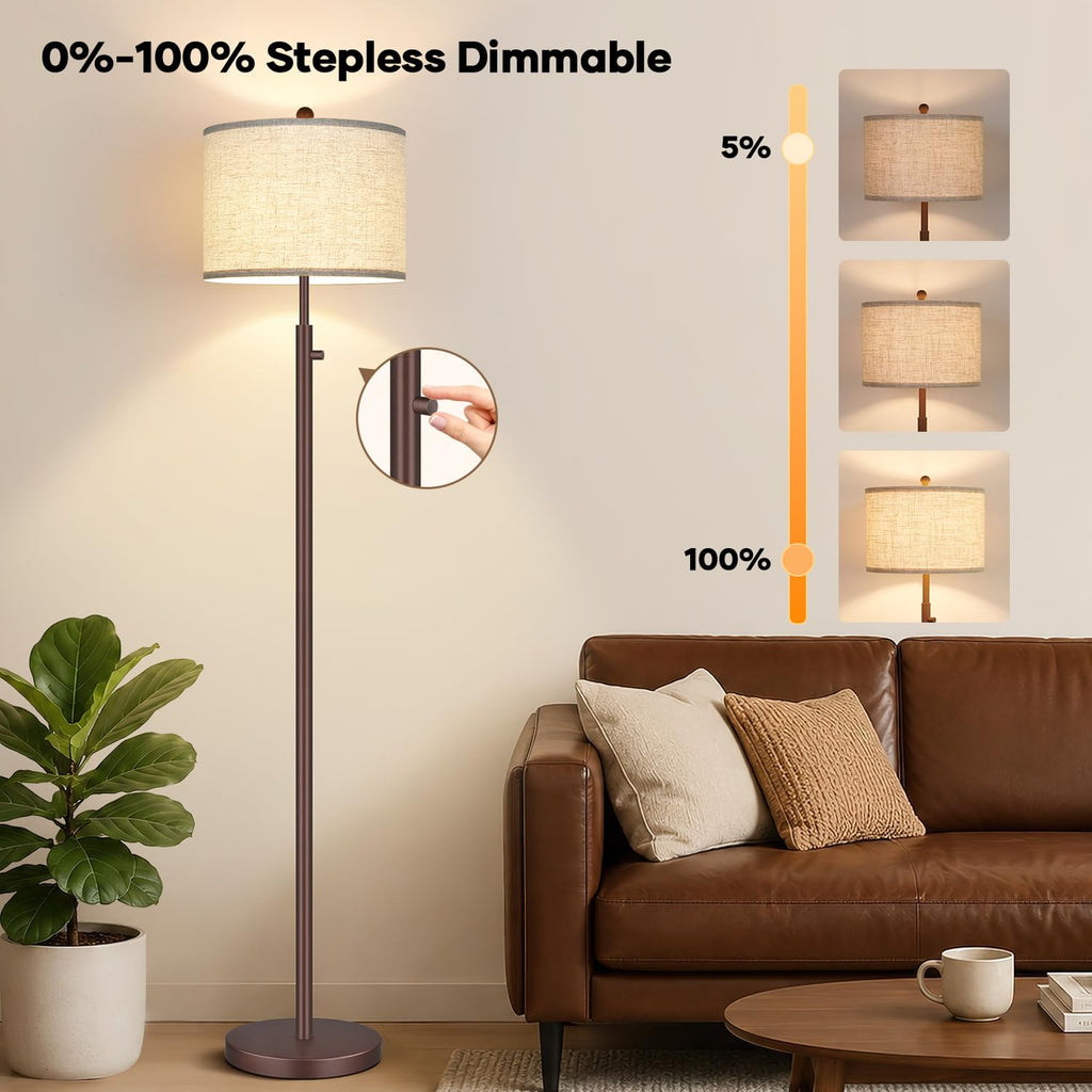 Upgraded】 Dimmable Floor Lamp, 11W LED Bulb Included, Modern Standing Lamp, Tall Pole Light with Linen Shade Reading