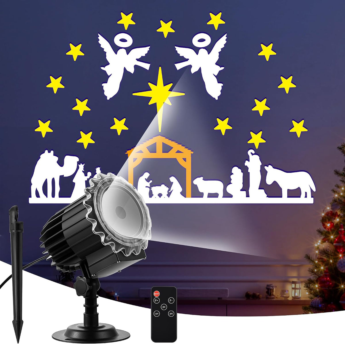Christmas Nativity Scene Projector Lights Outdoor, Upgrade Waterproof Nativity Silhouette Light Power Supply with