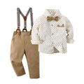Baby Boys Gentleman Outfits Pants Sets, Infant Long Sleeve Shirt + Pants + Bow Tie + Suspenders