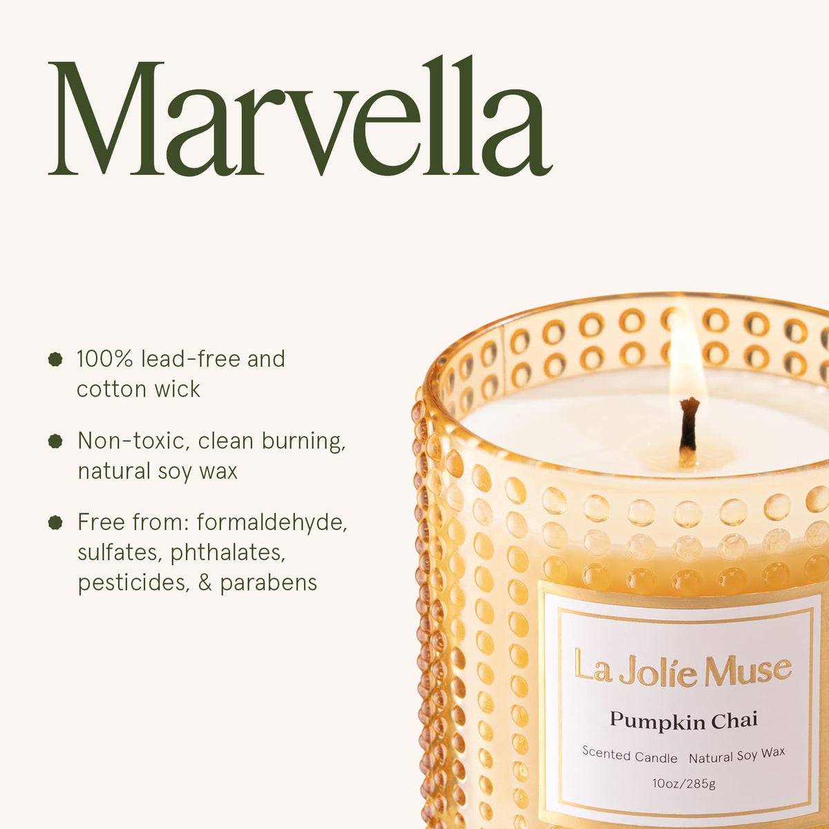 Pumpkin Chai Scented Candles, Natural Soy Wax, 55 Hrs