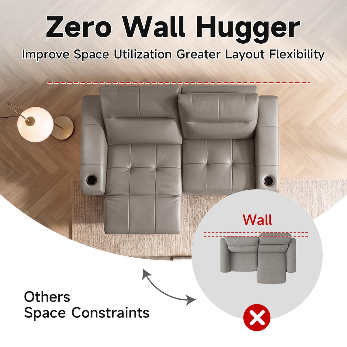 Power Reclining Loveseat Zero Gravity Genuine Leather Sofa with USB Port